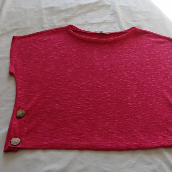JUNE & HUDSON Bright Pink LOOSE SLUB Knit BUTTON Detail SWEATER Sz MEDIUM - Picture 1 of 7
